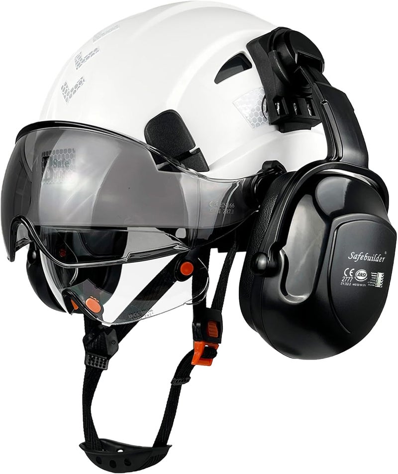 SAFEBUILDER Industrial Safety Helmet with Visor Ear Muffs Hard Hat with Visor Vented Hardhats Construction Work Head Protection ANSI - Image 1